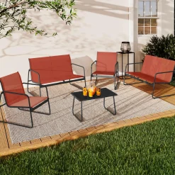 Salon de jardin bas 6 places terracotta*IDMarket