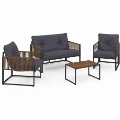 Salon de jardin bas 4 places acier gris et cordage marron*IDMarket Sale