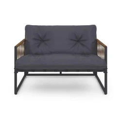 Salon de jardin bas 4 places acier gris et cordage marron*IDMarket Sale