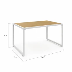 Salon de jardin bas 4 places acier blanc, cordage rotin clair et coussins beige*IDMarket