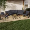 Salon de jardin bas 8 places canapé d'angle, fauteuils avec coussin gris et 2 tables basses*IDMarket New
