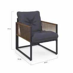Salon de jardin bas 8 places canapé d'angle, fauteuils avec coussin gris et 2 tables basses*IDMarket New