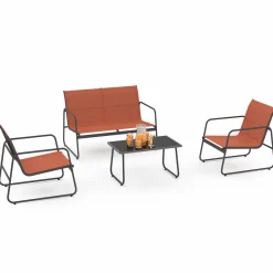 Salon de jardin bas 4 places terracotta*IDMarket Hot