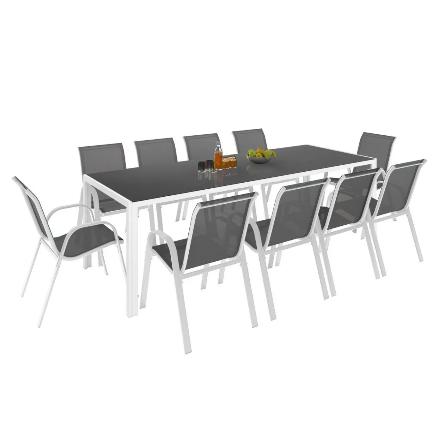 Salon de jardin blanc et gris avec chaises empilables*IDMarket