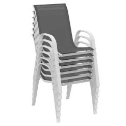 Salon de jardin blanc et gris avec chaises empilables*IDMarket