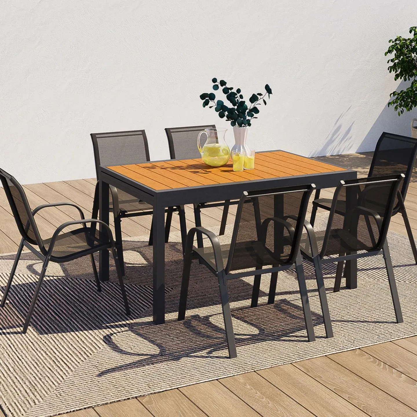 Salon de jardin bois et gris anthracite avec table extensible et 12 chaises*IDMarket Clearance