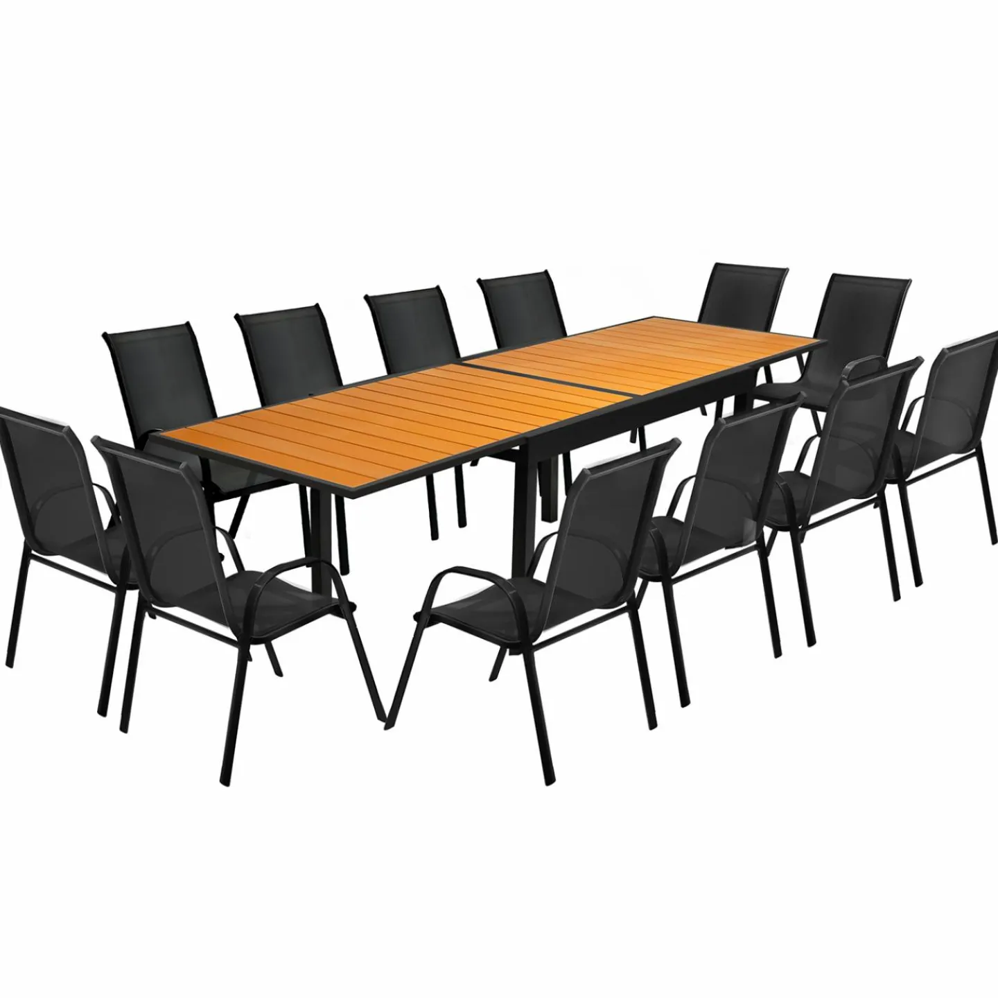 Salon de jardin bois et noir extensible*IDMarket Outlet