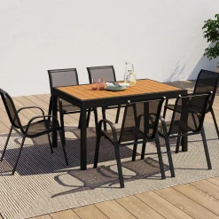 Salon de jardin bois et noir extensible*IDMarket Outlet