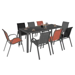 Salon de jardin 8 chaises empilables mix color gris, noir et terracotta et table 190 cm*IDMarket Clearance
