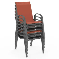 Salon de jardin 8 chaises empilables mix color gris, noir et terracotta et table 190 cm*IDMarket Clearance