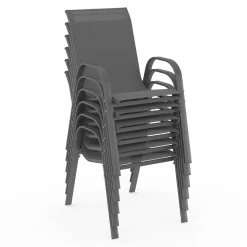 Salon de jardin et chaises empilables gris anthracite*IDMarket