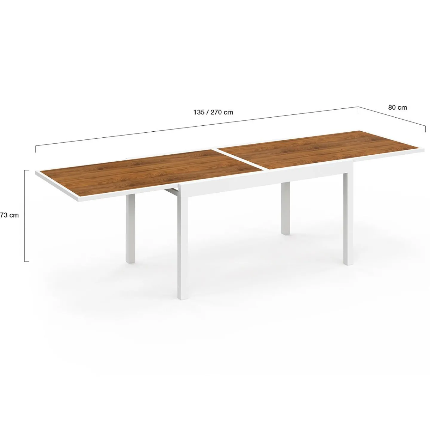 Salon de jardin extensible 12 personnes table 135/270 cm plateau effet bois et chaises empilables blanc et bois*IDMarket Online