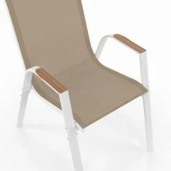 Salon de jardin extensible 12 personnes table 135/270 cm plateau effet bois et chaises empilables blanc et bois*IDMarket Online