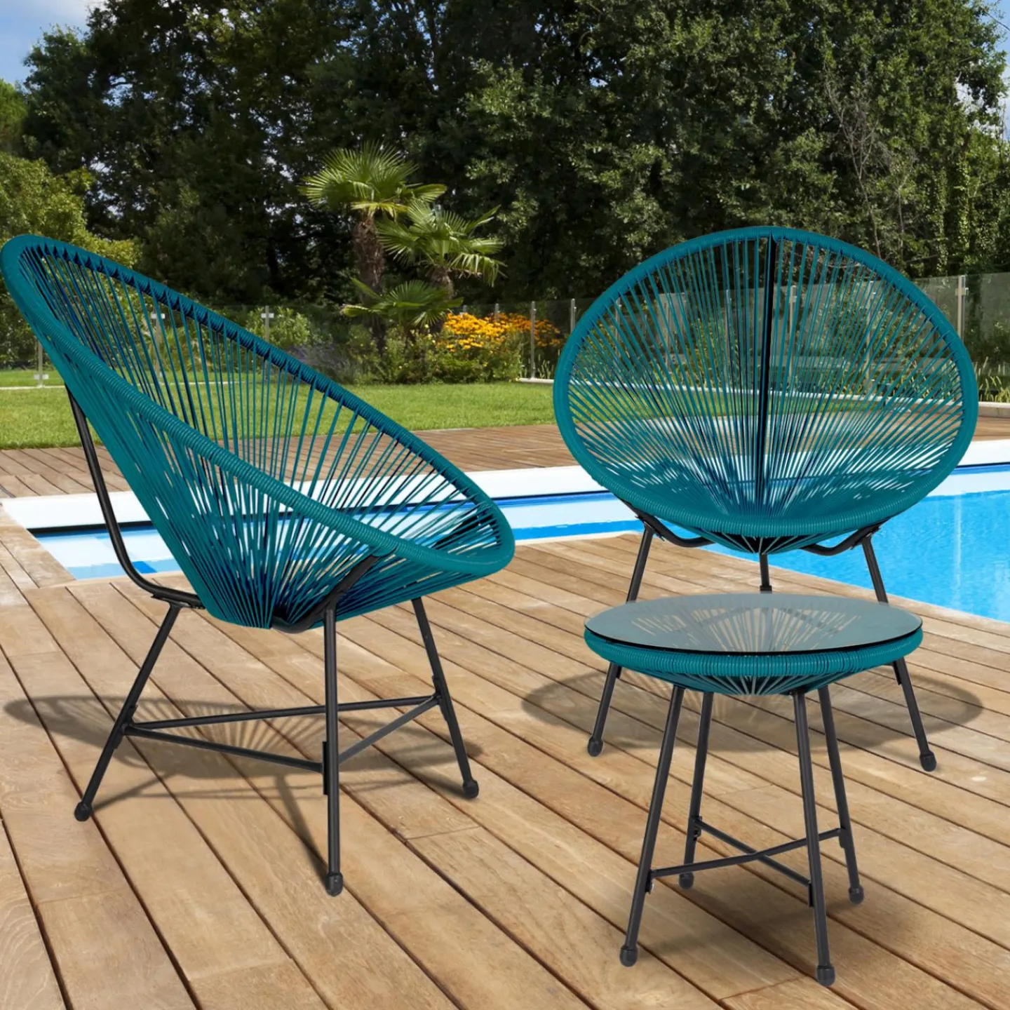 Salon de jardin fil plastique bleu*IDMarket