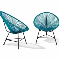 Salon de jardin fil plastique bleu*IDMarket