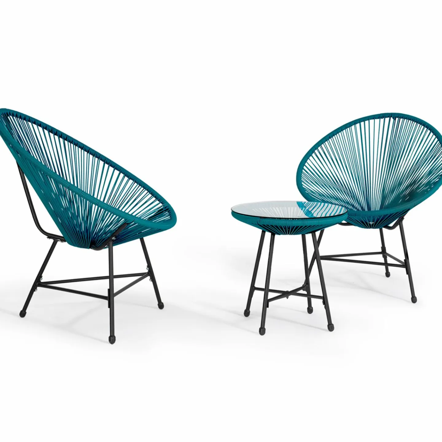 Salon de jardin fil plastique bleu*IDMarket