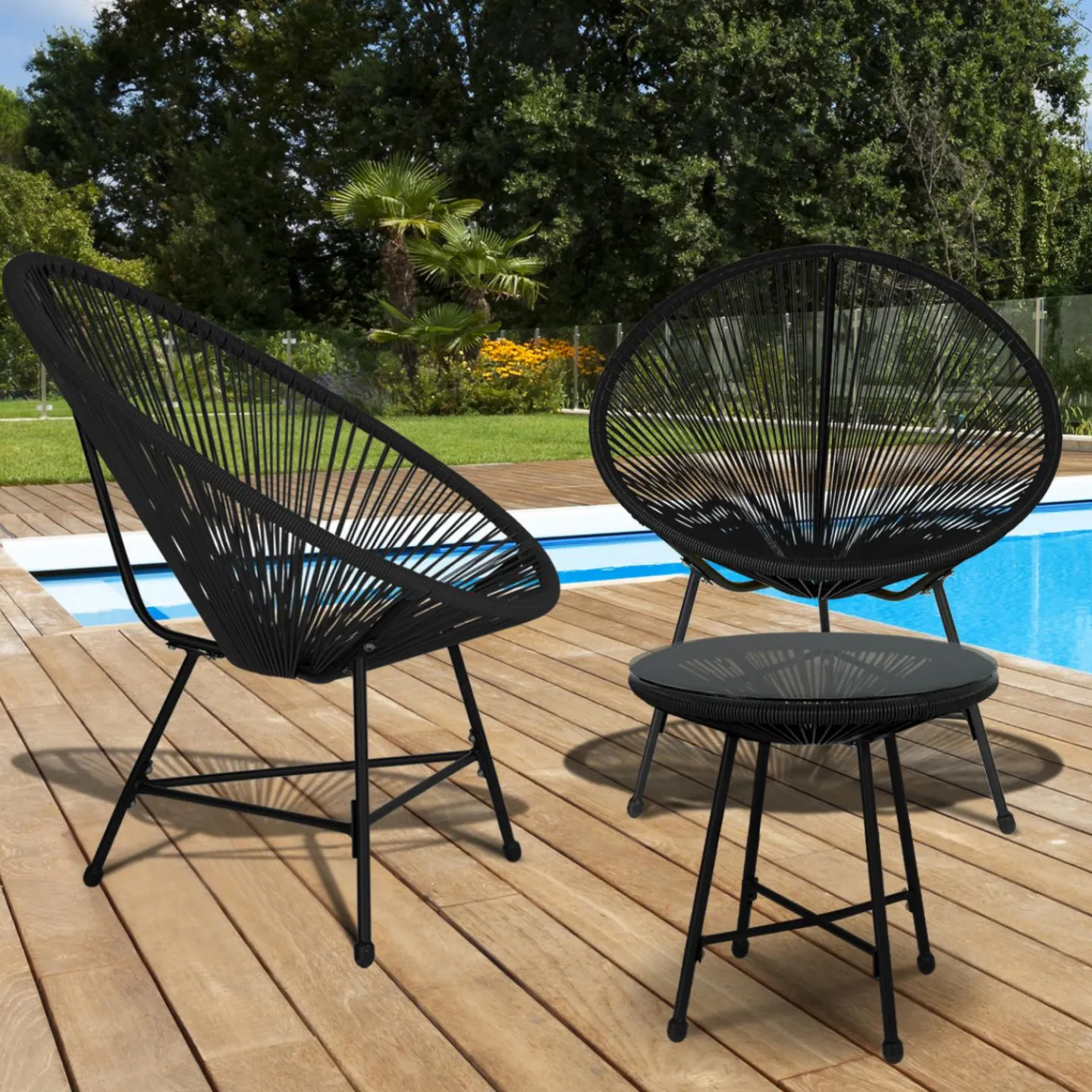 Salon de jardin fil plastique noir*IDMarket New