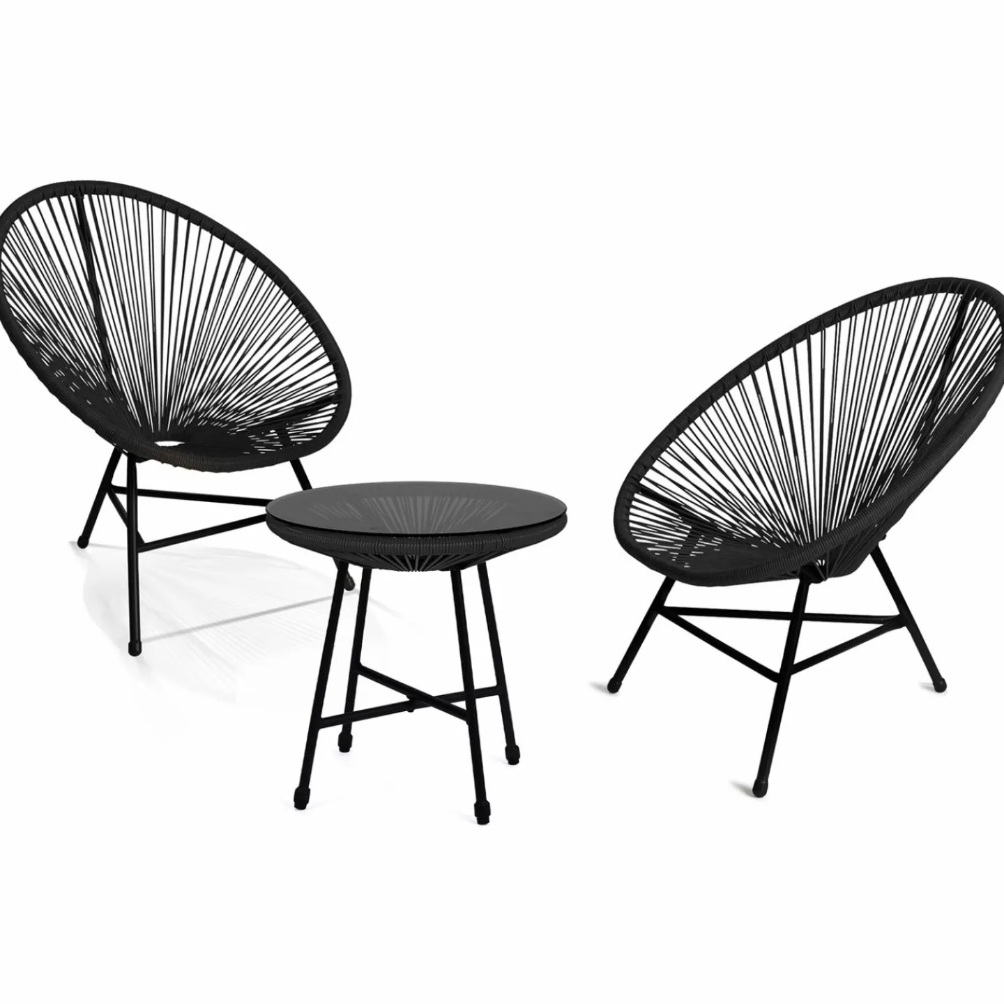 Salon de jardin fil plastique noir*IDMarket New