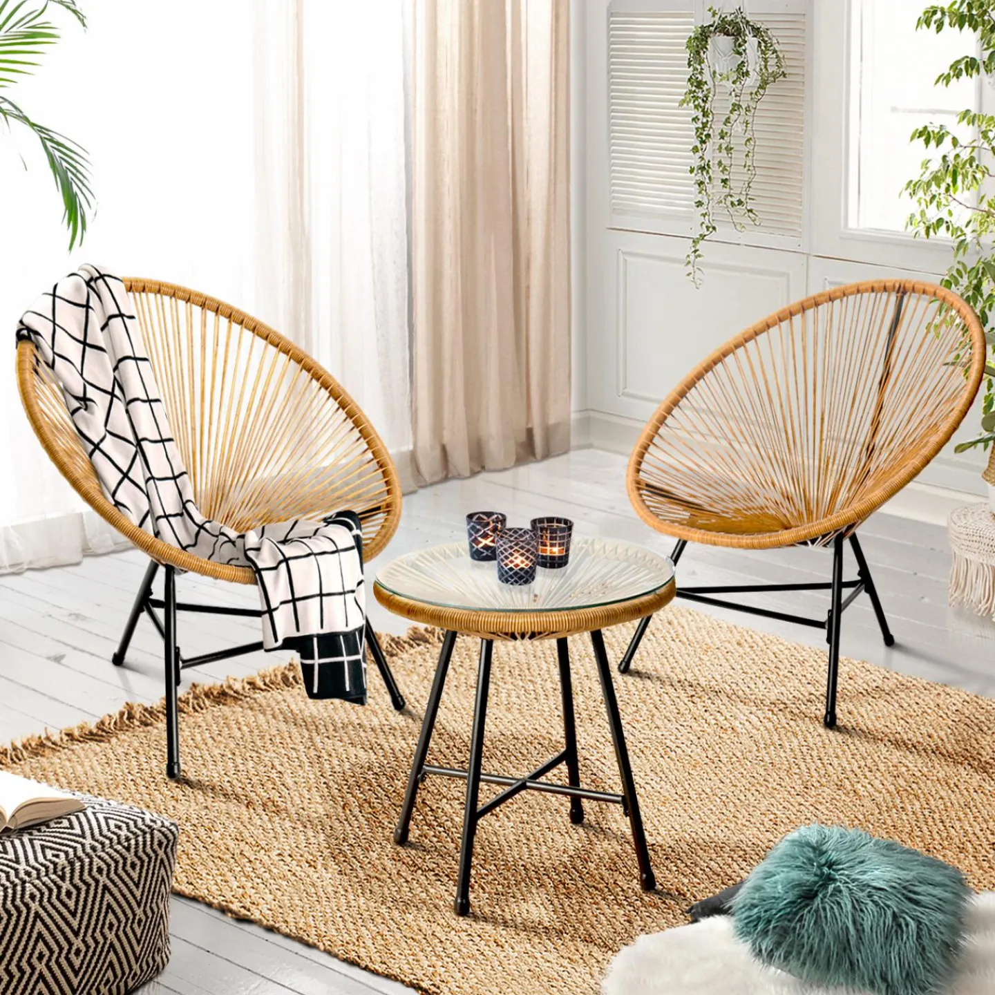 Salon de jardin fil plastique effet rotin*IDMarket Sale