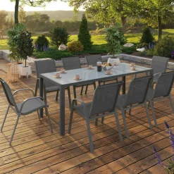 Salon de jardin gris anthracite table 190 cm et 8 chaises empilables*IDMarket Best