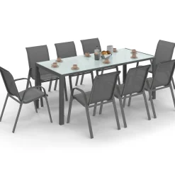 Salon de jardin gris anthracite table 190 cm et 8 chaises empilables*IDMarket Best