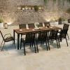 Salon de jardin noir et bois table de jardin 240 cm avec 10 chaises empilables*IDMarket New