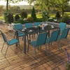 Salon de jardin table 190 cm et 8 chaises empilables bleu canard*IDMarket Sale