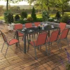 Salon de jardin table 190cm et 8 chaises empilables terracotta*IDMarket Outlet
