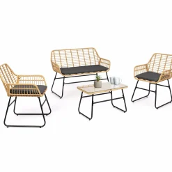 Salon d’extérieur en résine tressée façon rotin et acier noir*IDMarket Sale