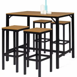 Salon haut de jardin bar d'exterieur design industriel effet bois et noir*IDMarket Best