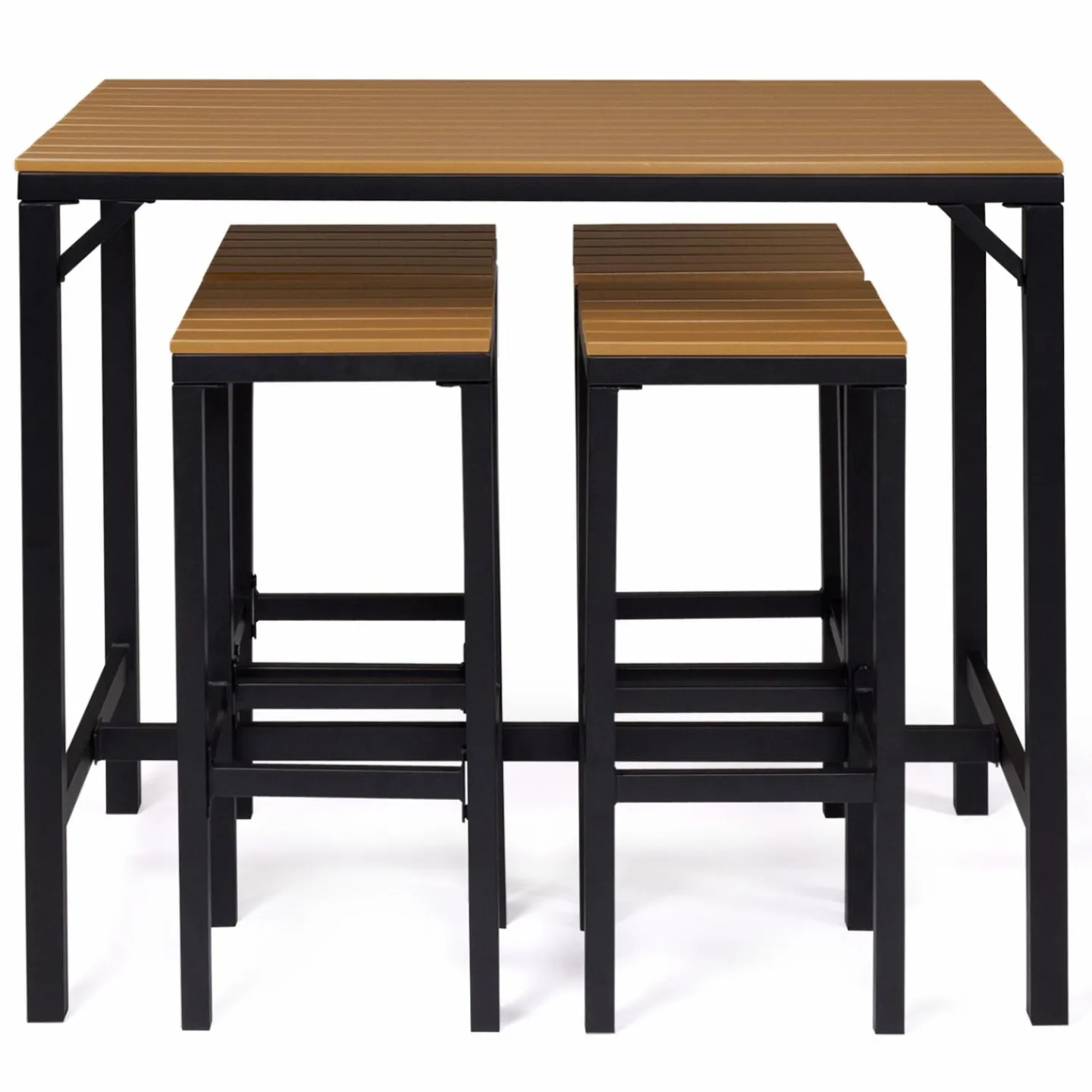 Salon haut de jardin bar d'exterieur design industriel effet bois et noir*IDMarket Best