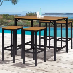 Salon haut de jardin bar d'exterieur design industriel effet bois et noir*IDMarket Best