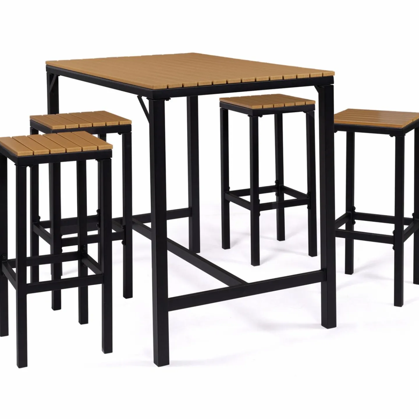 Salon haut de jardin bar d'exterieur design industriel effet bois et noir*IDMarket Best