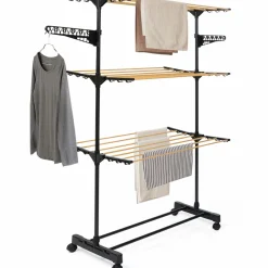 Séchoir à linge couleur noir et aspect bois*IDMarket