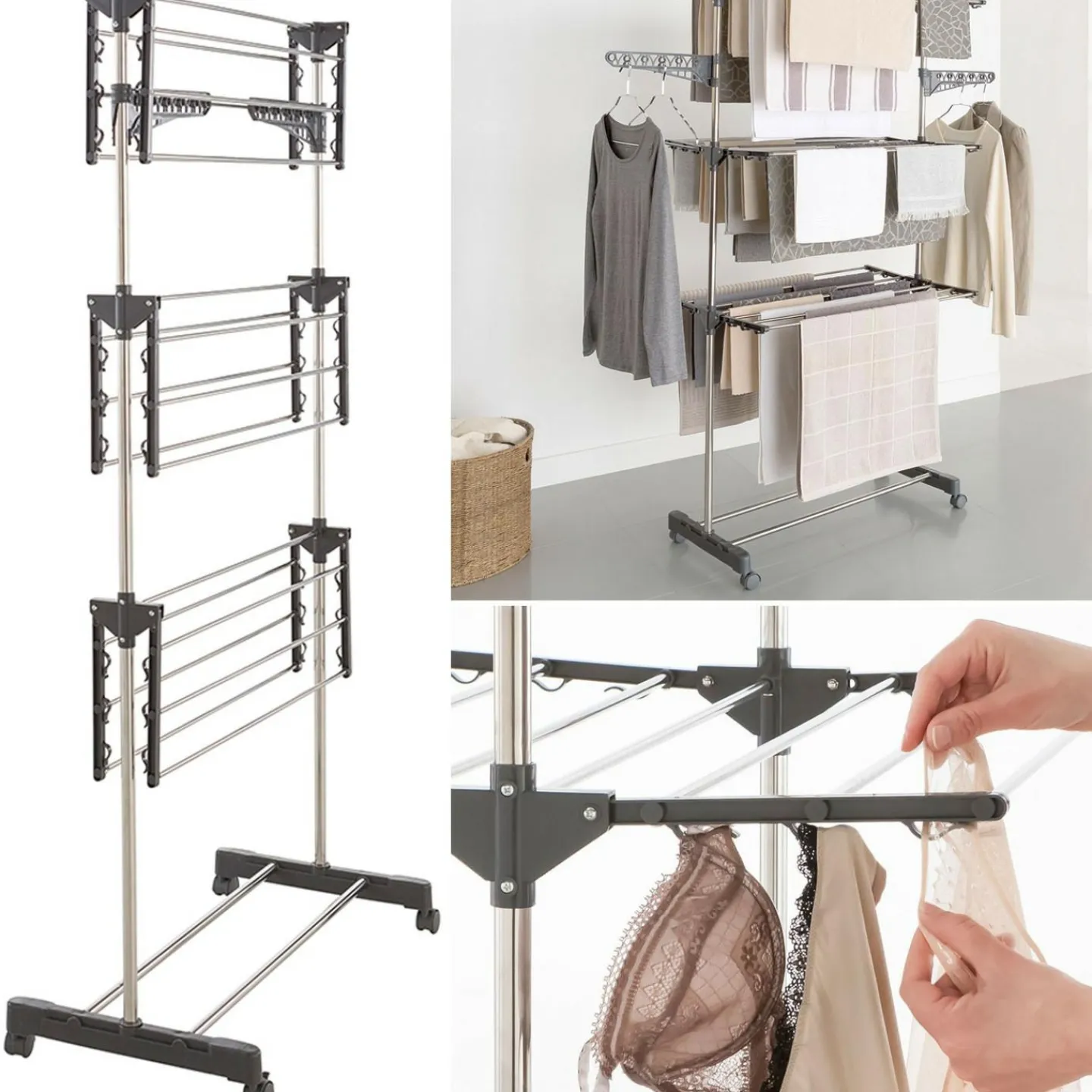 Séchoir à linge en inox couleur grise*IDMarket Best