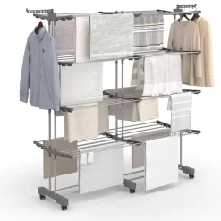 Séchoir à linge vertical pliable et extensible 4 niveaux capacité 50m inox et gris*IDMarket New