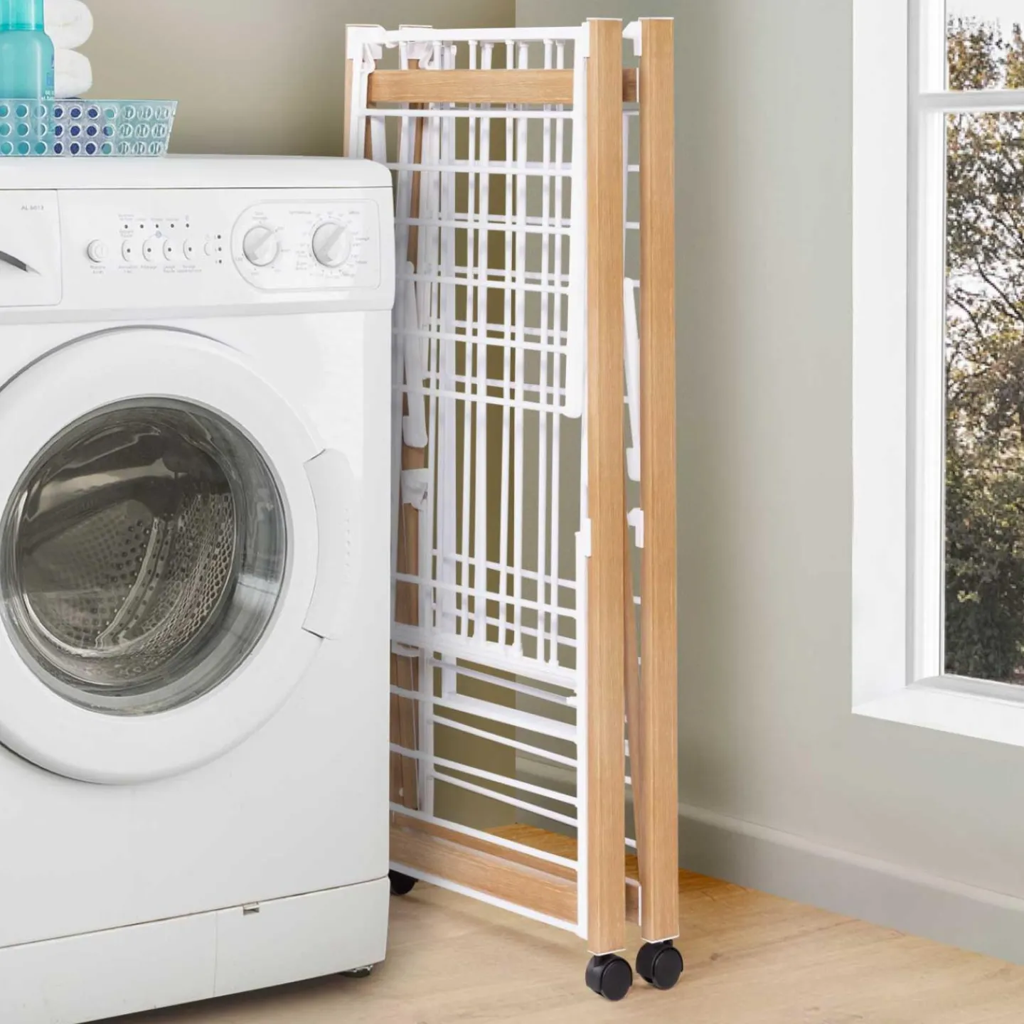 Séchoir design imitation bois avec penderie pliable*IDMarket Sale