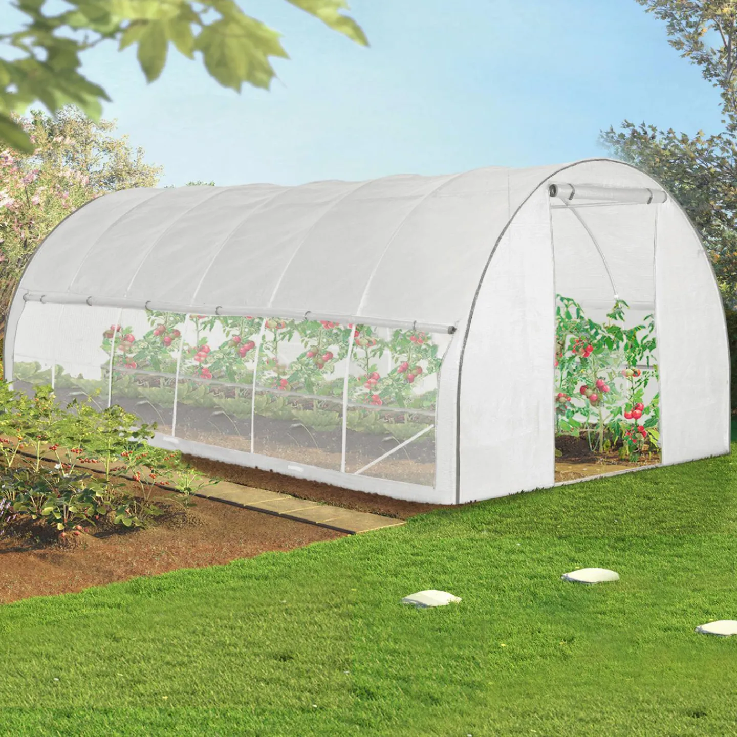 Serre de jardin blanche 18 m² avec 2 côtés relevables 6x3x2m*IDMarket Outlet