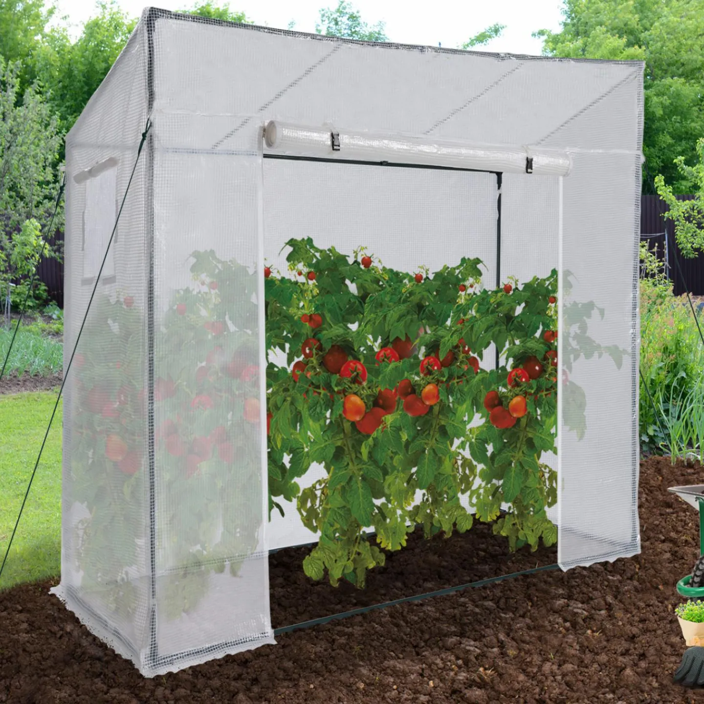 Serre de jardin blanche avec porte et fenêtres relevables*IDMarket Sale