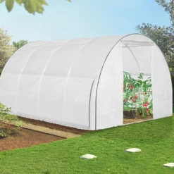 Serre tunnel de jardin 12M² blanche relevable avec moustiquaire*IDMarket Best