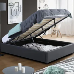 Sommier coffre de rangement 160x200 cm gris*IDMarket Sale