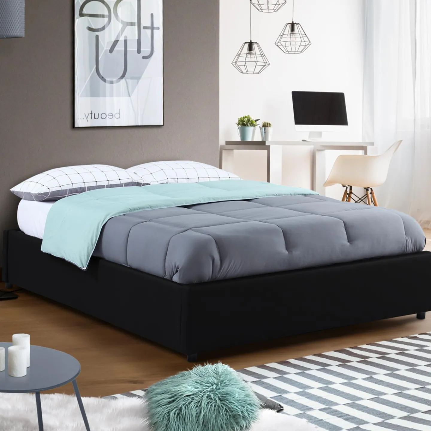 Sommier coffre de rangement 140x190 cm noir*IDMarket Discount