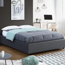 Sommier coffre de rangement 140x190 cm gris*IDMarket Online