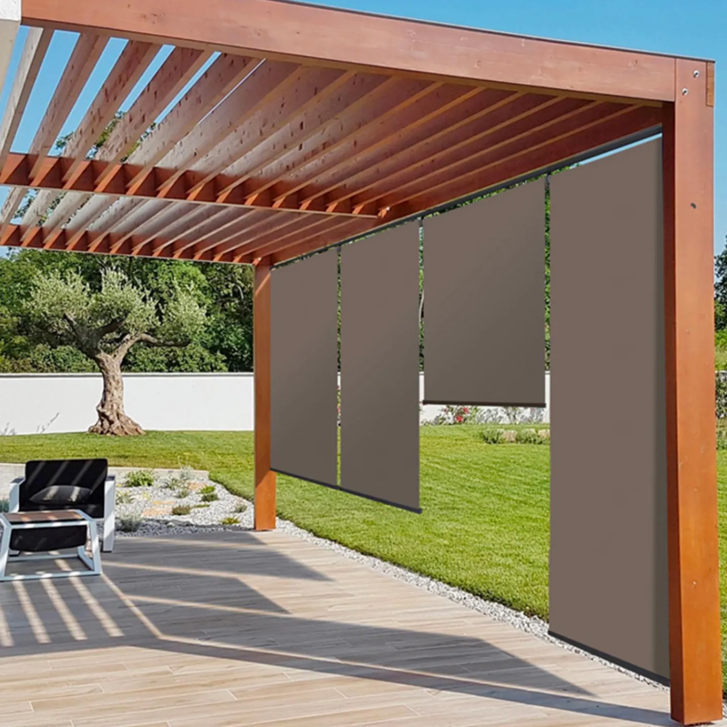 Stores enrouleurs verticaux pour pergola couleur taupe*IDMarket New