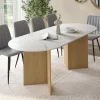 Table à manger extensible ovale MARTHE 6 -10 personnes plateau marbre blanc ALASKA et bois façon hêtre 160-200 cm*IDMarket Discount
