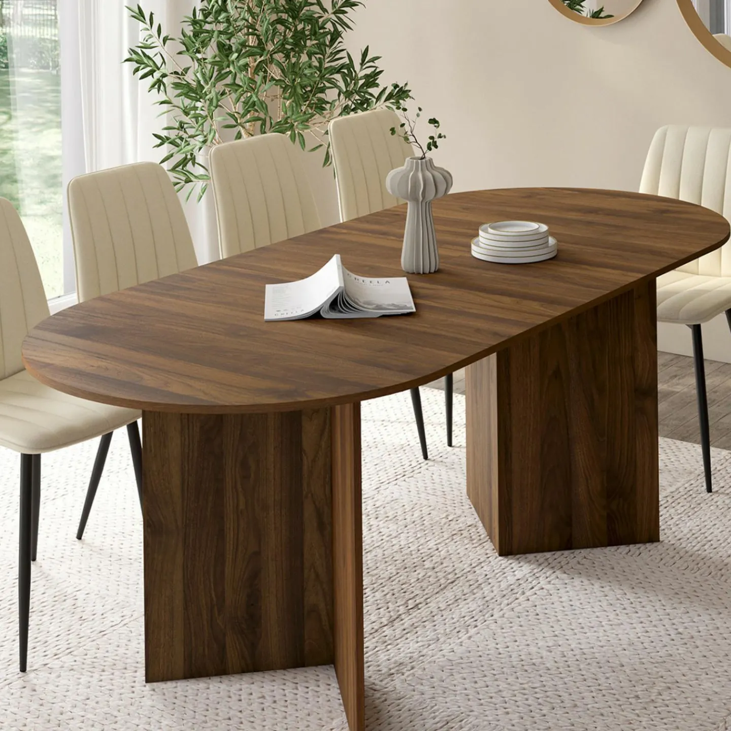 Table à manger extensible ovale MARTHE 6 -10 personnes noyer*IDMarket Sale