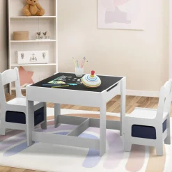 Table à dessin pour enfant avec 2 chaises et bacs de rangement*IDMarket
