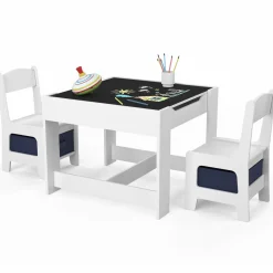 Table à dessin pour enfant avec 2 chaises et bacs de rangement*IDMarket