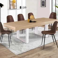 Table à manger 6 à 10 personnes bois et blanc*IDMarket Online