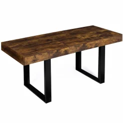 Table à manger 4 à 8 personnes bois effet vieilli et pieds noirs*IDMarket